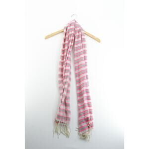 Womens hot pink gray and white stripe fringe scarf y2k bohemian 2000s hipster